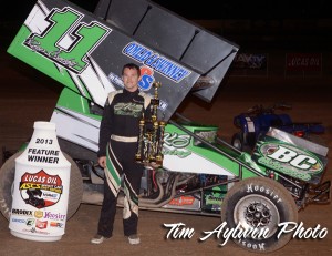Oregon's Roger Crockett stands in victory lane at the Tucson International Raceway. The win marks Crockett's third with the Lucas Oil ASCS presented by MAVTV. (ASCS / Aylwin Photo)