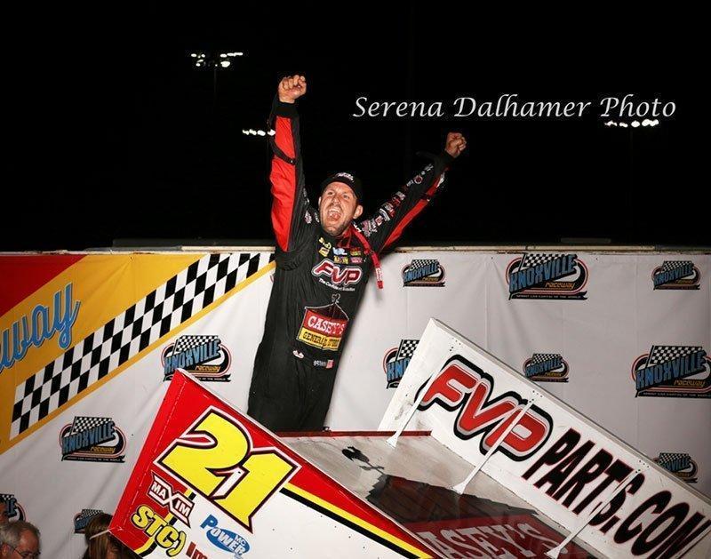 Brian Brown stands proud after winning the 24th annual Arnold Motor Supply 360 Knoxville Nationals. (ASCS / Serena Dalhamer Photo)