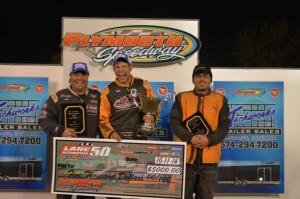 Lane Automotive 50 UMP Modifieds feature: Kyle Strickler (center), Brian Shaw (left) and Steve McClees.  Photo by Stephanie Reichelt Photography 