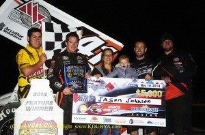 Jason Johnson broke into Victory Lane for the first time in 2014 with the Lucas Oil ASCS presented by MAVTV American Real to open up the weekend at the Cocopah Speedway. (ASCS / Keenan Wright)