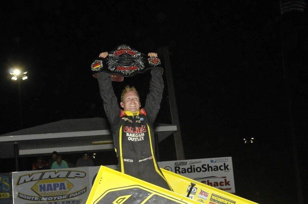 Brad Sweet picked up the title belt and the $20,000 Front Row Challenge Monday night at the Southern Iowa Speedway in Oskaloosa! (Rob Kocak Photo)