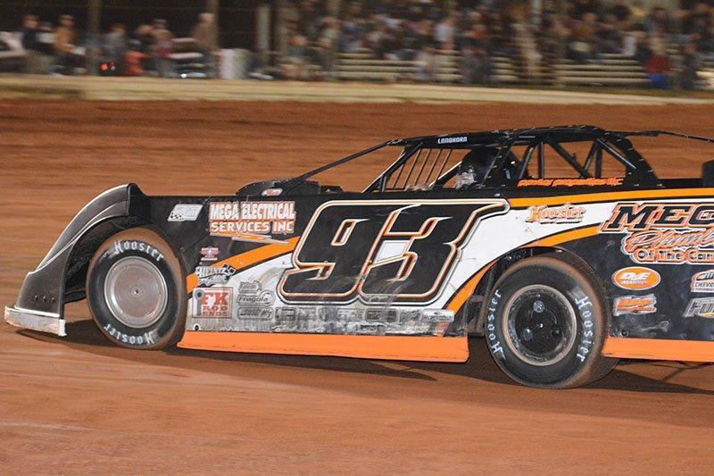 Jonathan Davenport in the #93 of Donald Brasher led flag to flag in the Turkey 100. Photo by Phillip Prichard.