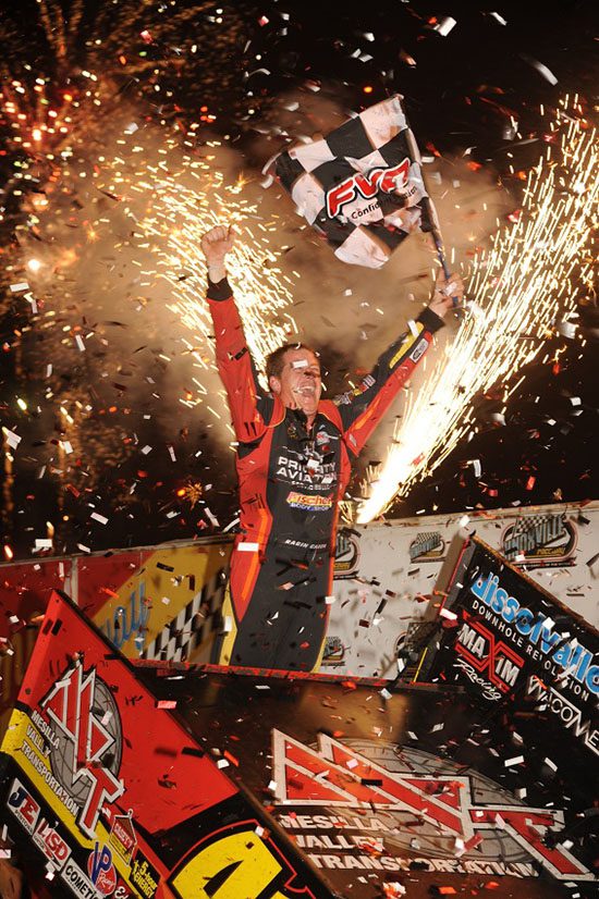 Jason Johnson is exuberant after winning the Knoxville Nationals (Paul Arch Photo)